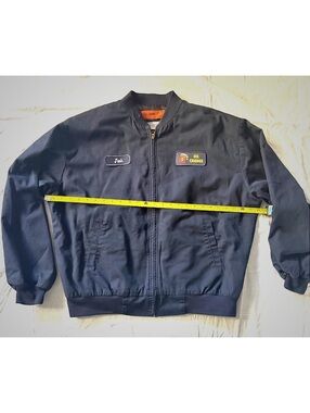 Men’s Utility Cintas Navy Blue Work Jacket with Name Patch and Oil Shop Size XL